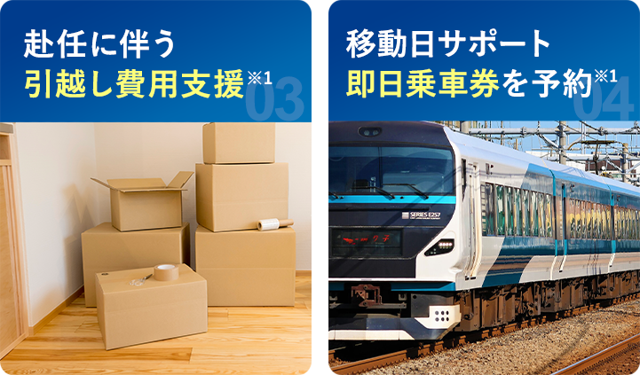 赴任に伴う引越し費用支援・移動日サポート即日乗車券を予約
